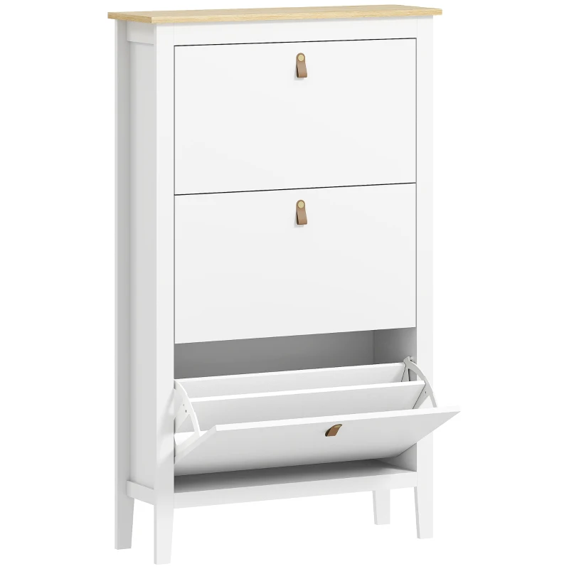 HOMCOM Meuble à chaussures 21 paires, armoire à chaussures avec 3 tiroirs rabattables, étagères amovibles et réglables, blanc