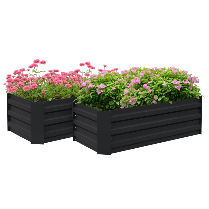 Outsunny Juego de 2 Jardineras Exterior Grandes de Acero Galvanizado Huertos Urbanos para Terraza Jardín 100x50x30 cm Negro