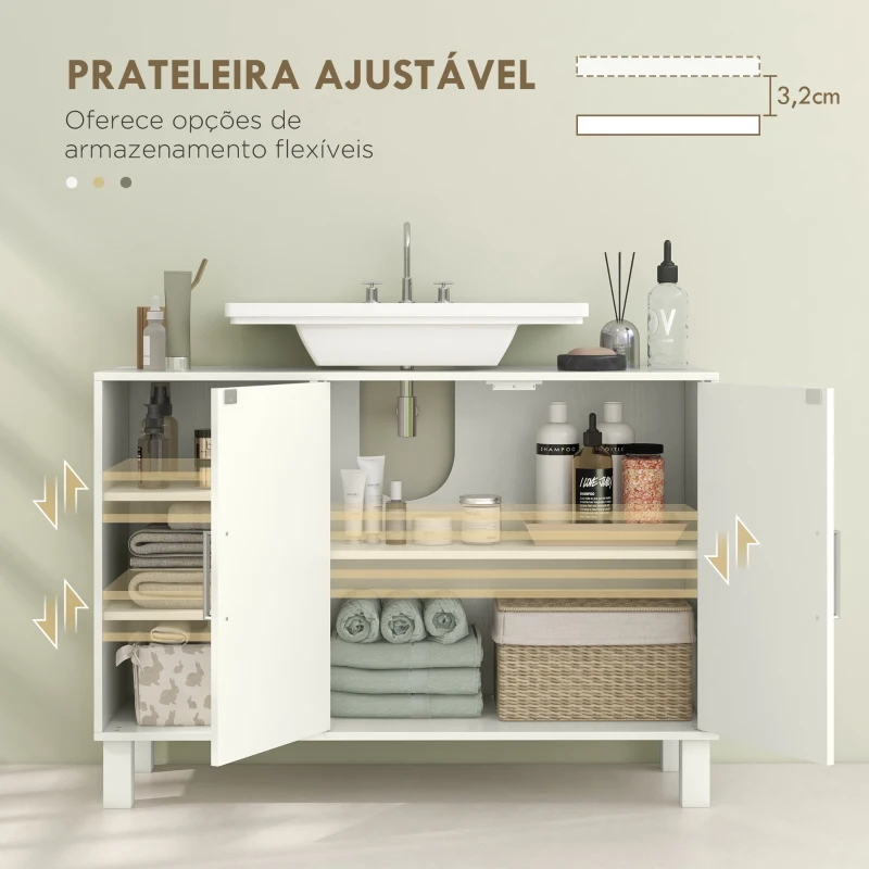 HOMCOM Móvel para Lavatório Suspenso Móvel para Casa de Banho Moderno com 2 Portas e Prateleiras Ajustáveis 90x30x63 cm Creme