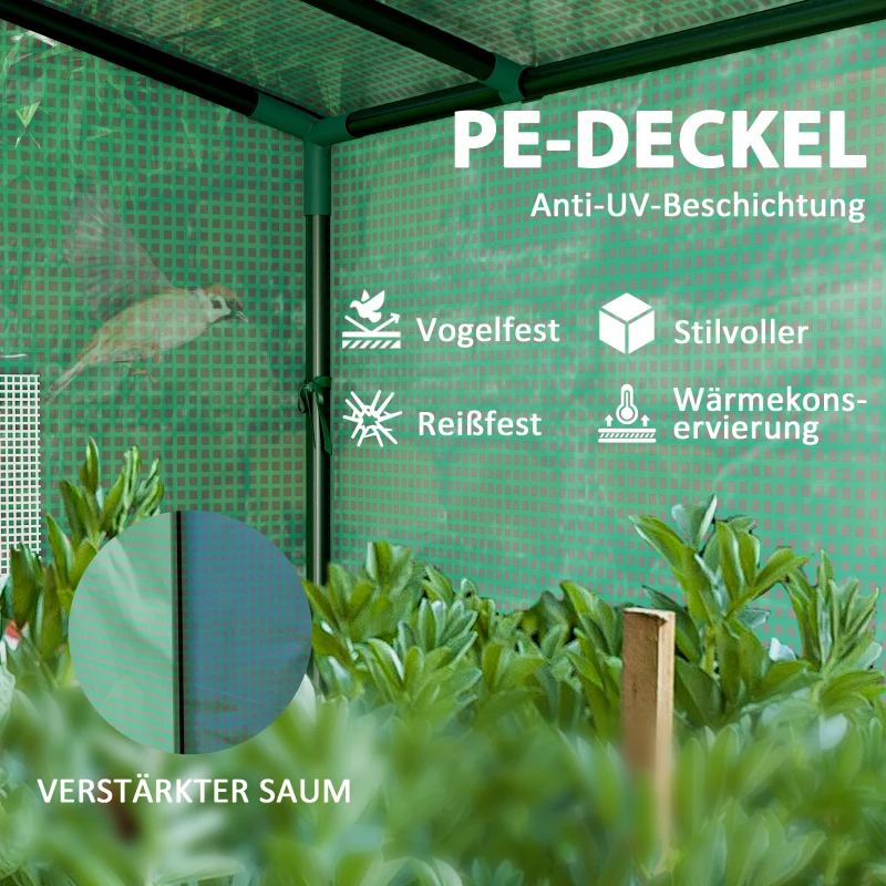 Outsunny Mini-Gewächshaus, Anlehn-Gewächshaus mit Rolltür und Netzfenstern, UV-beständig, für Blumen, Setzlinge, Pflanzen, Grün