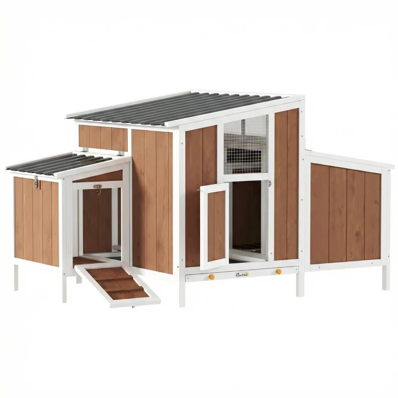 PawHut Gallinero para Exterior de Madera 145x90x92 cm para 2-4 Gallinas con Nido Casa Lateral Bandeja Extraíble Marrón Claro