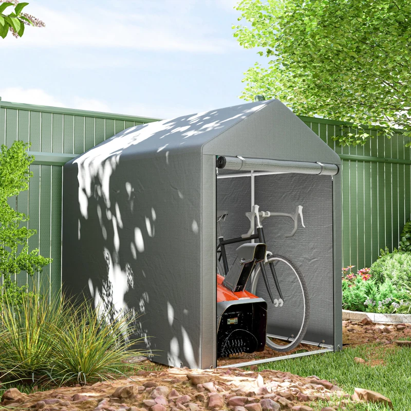 Outsunny Carpa de Jardín para Bicicletas 1,2x1,8x1,65 m con 2 Habitaciones Puerta con Cremallera Impermeable Anti-UV Gris Claro