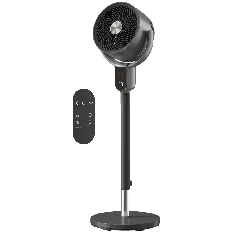 HOMCOM Standventilator mit 8 Geschwindigkeiten, Fernbedienung, LED-Display, 12H-Timer, höhenverstellbar, Grau