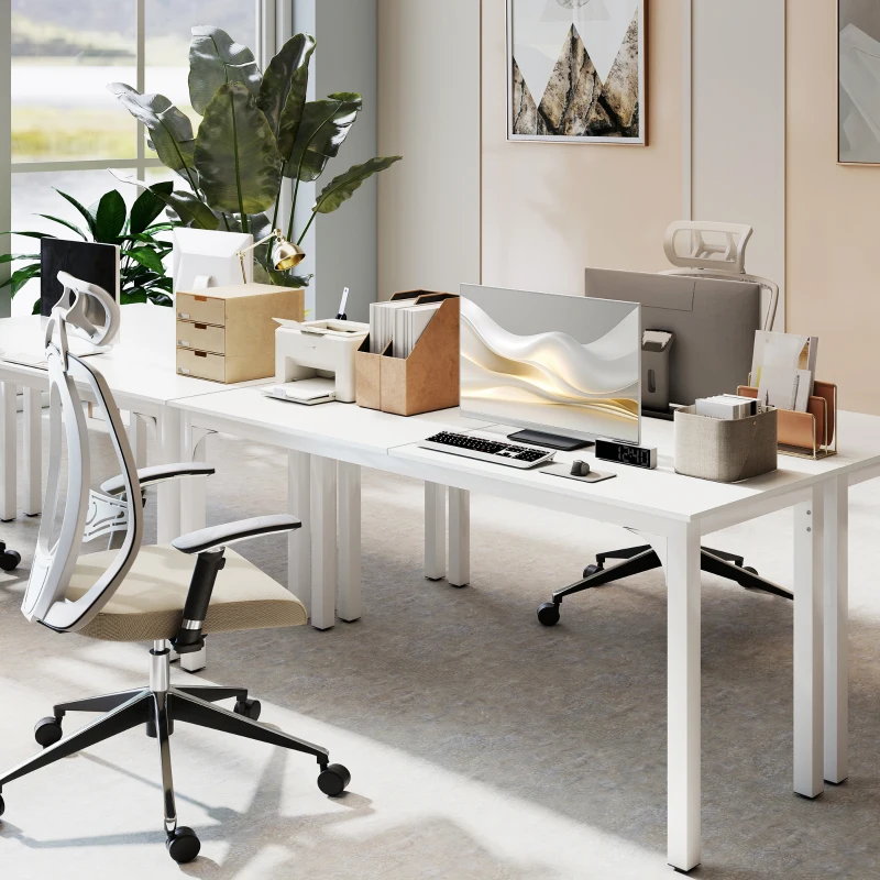 HOMCOM Schreibtisch, 180 cm Computertisch mit großer Platte für 2 Personen, für Homeoffice oder Studium, weiß