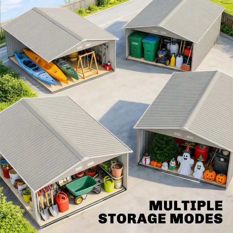 Outsunny 13 x 11ft Large Metal Storage Shed Sliding Doors - Warm Grey