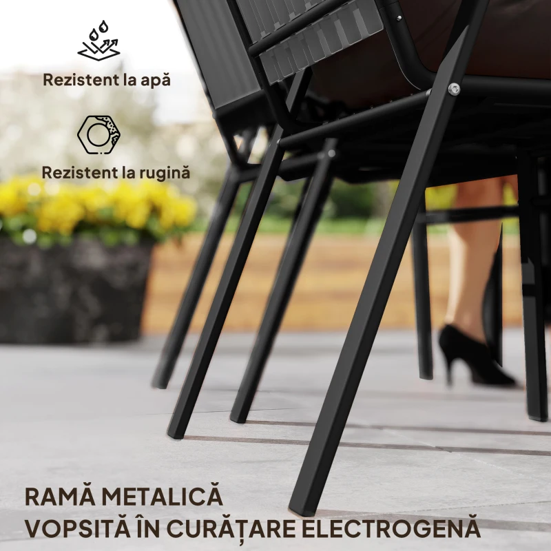 Outsunny Set 4 Scaune de Grădină Stivuibile Scaune de Exterior 56x66x91 cm Negru