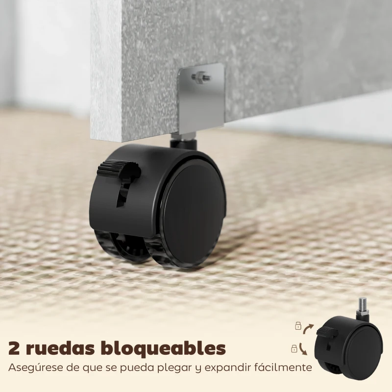 HOMCOM Mesa de Cocina Plegable con Ruedas 2 Estantes de Almacenaje y 2 Alas Abatibles Estilo Moderno 75x140x74 cm Gris Cemento