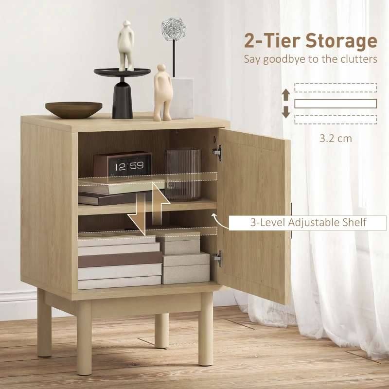 HOMCOM Rattan Bedside Table for Bedroom - Natural Wood