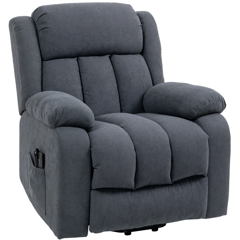 HOMCOM Fernsehsessel mit Aufstehhilfe Elektrisch Relaxsessel mit Liegefunktion, Massagefunktion, 93x91x103 cm, Dunkelgrau
