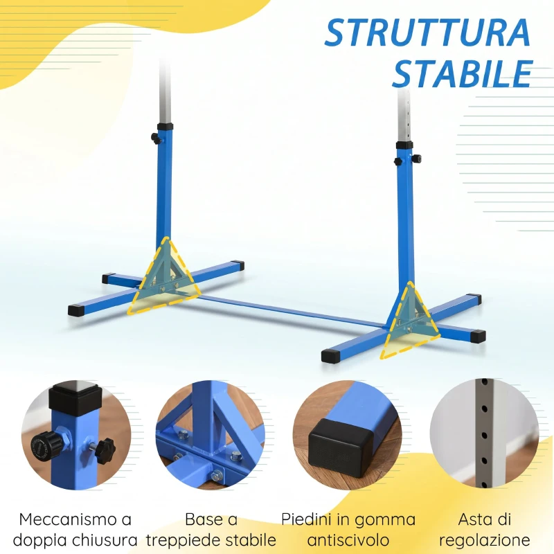 HOMCOM Sbarra per Ginnastica Artistica o Danza Classica Regolabile in Altezza 92-150 cm, Blu