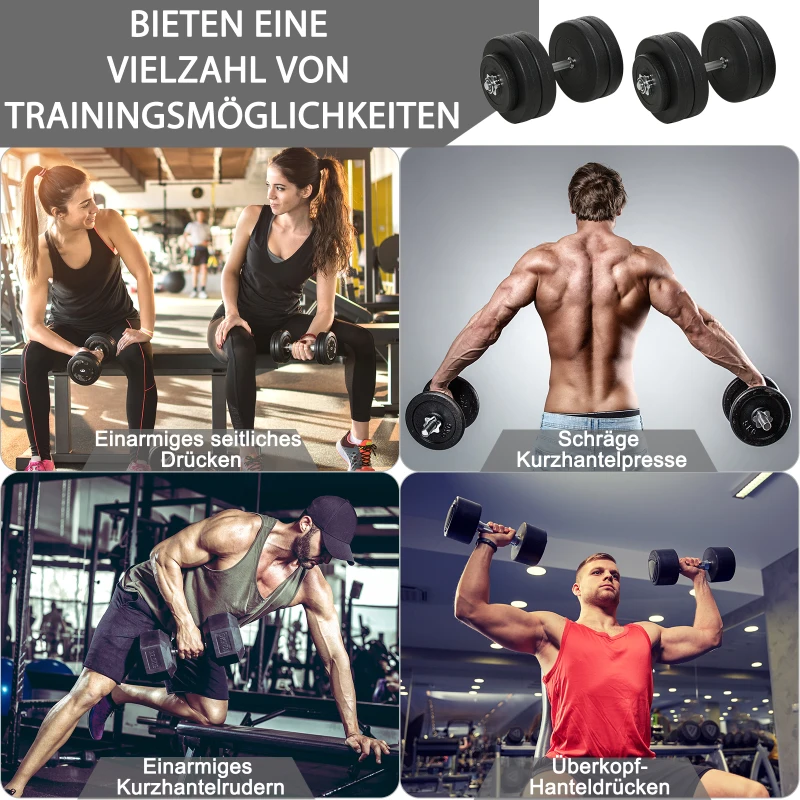 HOMCOM Kurzhantel-Set 8 x 5 kg, 4 x 1,5 Hantelscheiben mit Kunststoffhülle, bodenschonend, Schwarz
