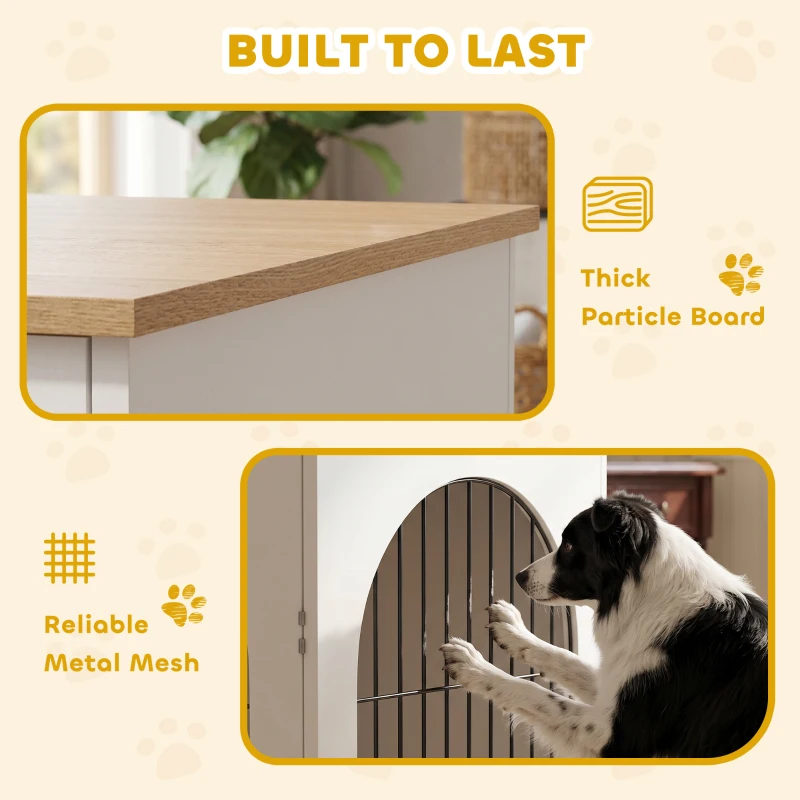 PawHut Dog Crate Furniture, Indoor Dog Cage with Double Doors for Large Breeds, Pet Kennel End Side Table