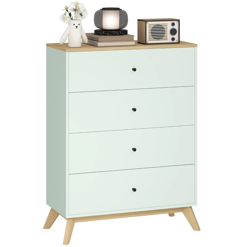 HOMCOM 4 Drawer Storage Cabinet, Chest of Drawers for Bedroom Living Room, Light Green and Oak