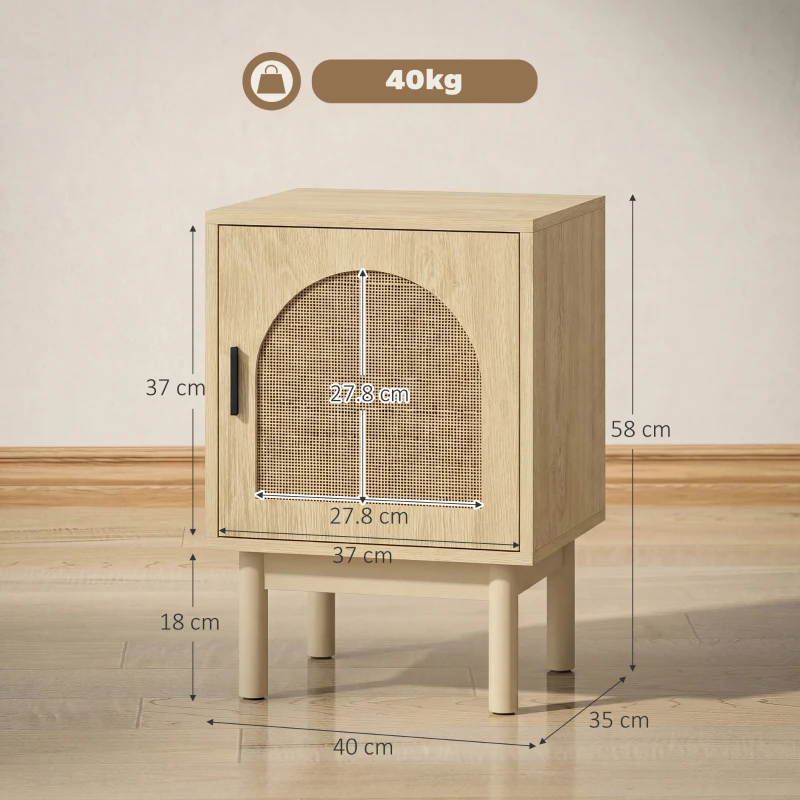 HOMCOM Rattan Bedside Table for Bedroom - Natural Wood