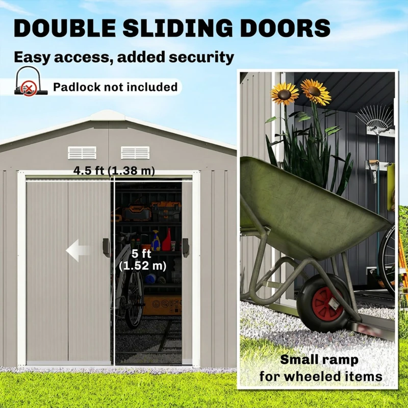 Outsunny 13 x 11ft Large Metal Storage Shed Sliding Doors - Warm Grey