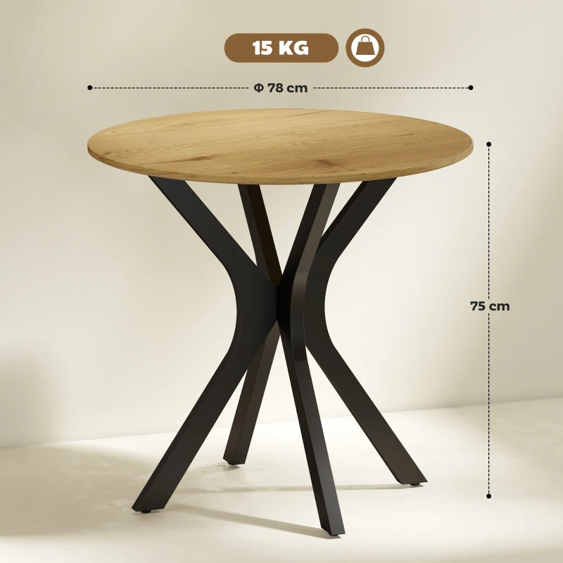 HOMCOM Esstisch Küchentisch Runder Tisch, Modernes Design, 78 cm x 78 cm x 75 cm, Naturholz
