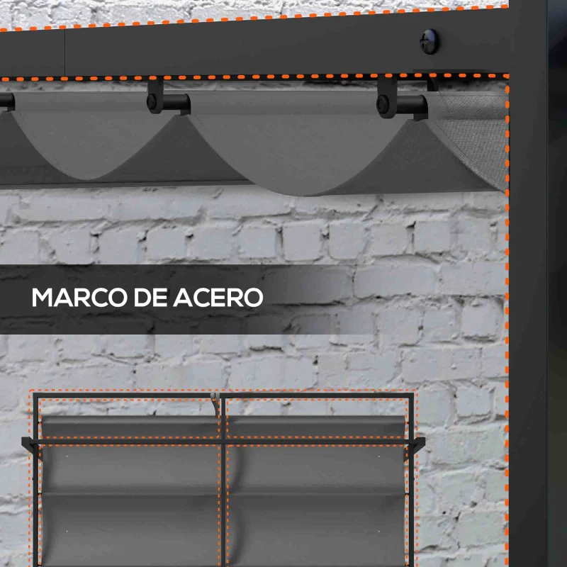 Outsunny Cenador de Jardín 3x4 m con Techo Retráctil de Poliéster y 12 Orificios de Drenaje Pérgola para Terraza Gris Oscuro