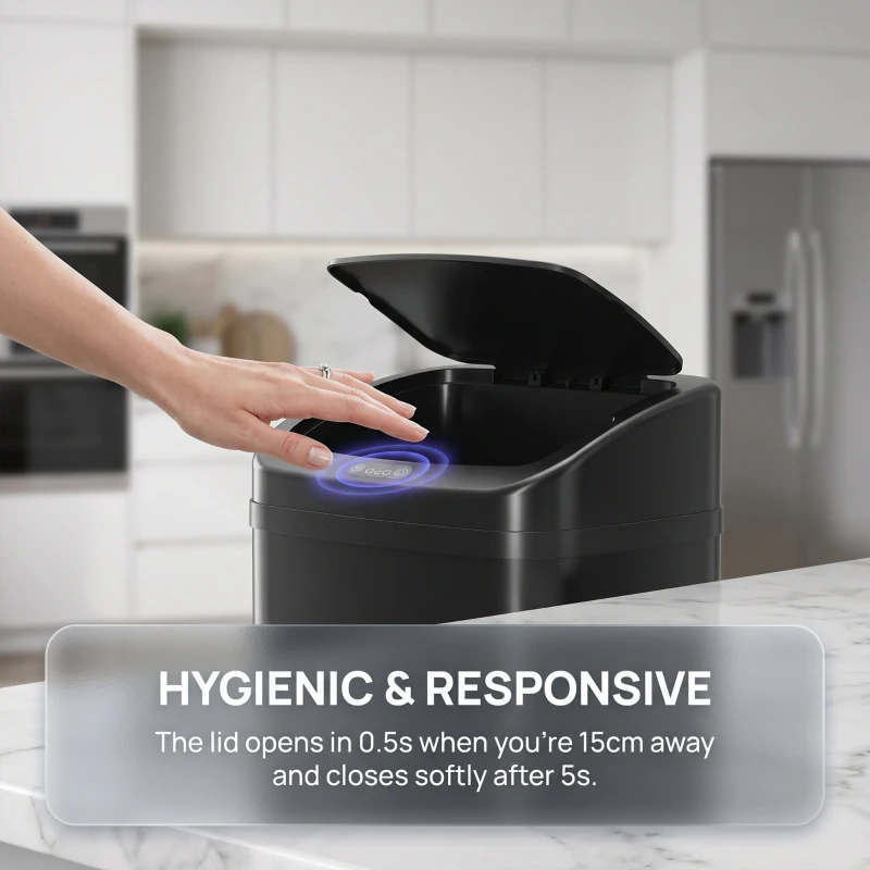 HOMCOM 48L Galvanised Steel Sensor Bin - Black