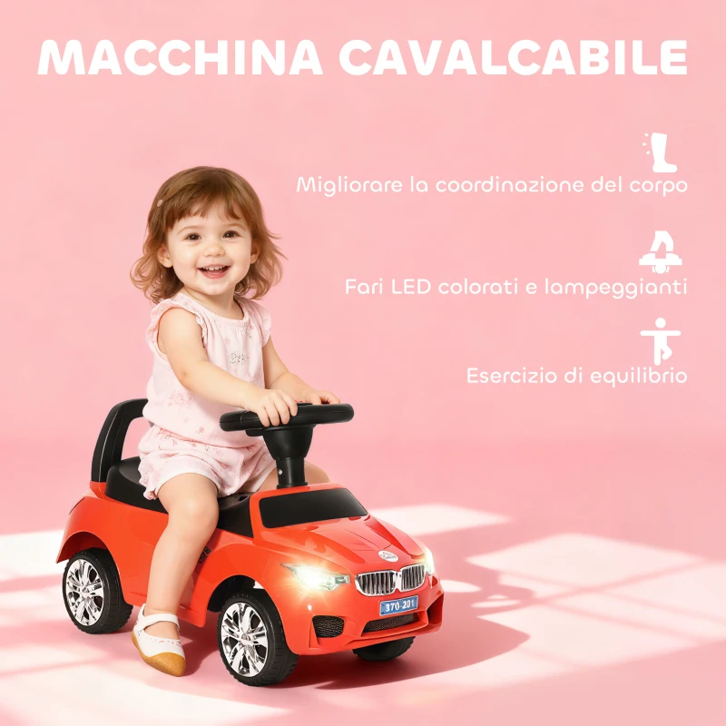 HOMCOM Macchinina per Bambini Cavalcabile con Volante, Fari e Musiche, Età 18-36 Mesi, Rosso