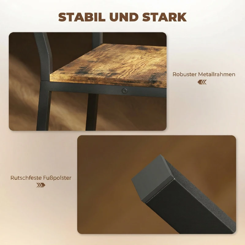 HOMCOM Lot de 2 tabourets de bar, chaises de bar, assise 72,5H cm, dossier et repose-pieds, pieds en métal, brun rustique