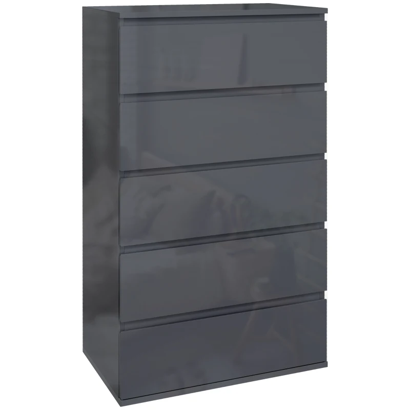 HOMCOM Commode 5 tiroirs sans poignées Moderne en Finition Laquée Grise - Grand Espace de Rangement