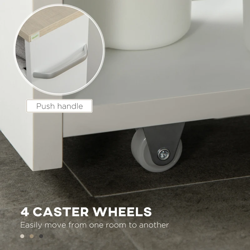 kleankin Storage Cart, 4-Tier Compact Storage Trolley on Wheels and Handle, 48W x 15D x 80H cm, White