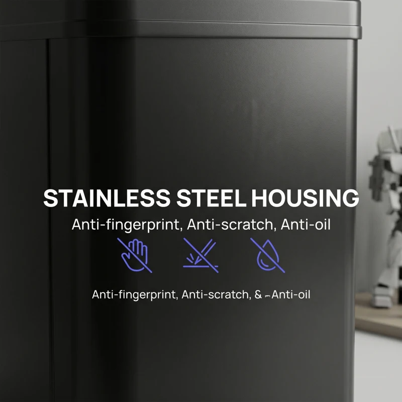 HOMCOM 50L Sensor Bin with Soft-Close Lid, Stainless Steel Automatic Touchless Motion Sensor Kitchen Bin, Black