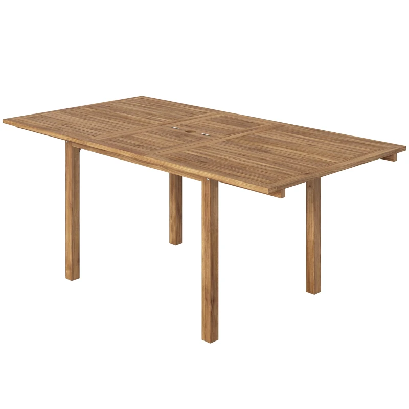 Outsunny Extending Garden Table, Outdoor Dining Table for 6-8 with Acacia Wood Slatted Tabletop for Balcony Porch