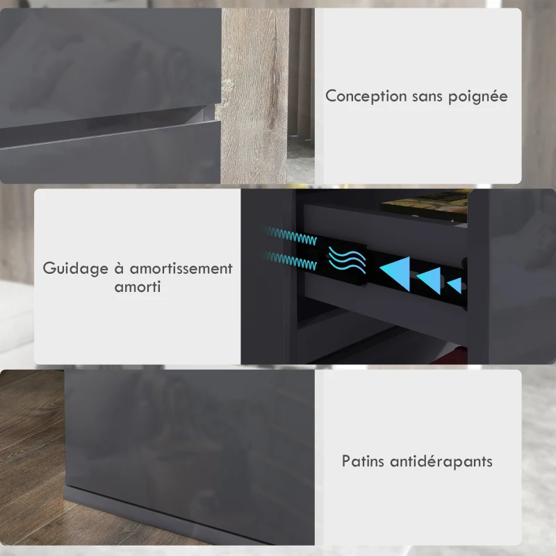 HOMCOM Commode 5 tiroirs sans poignées Moderne en Finition Laquée Grise - Grand Espace de Rangement