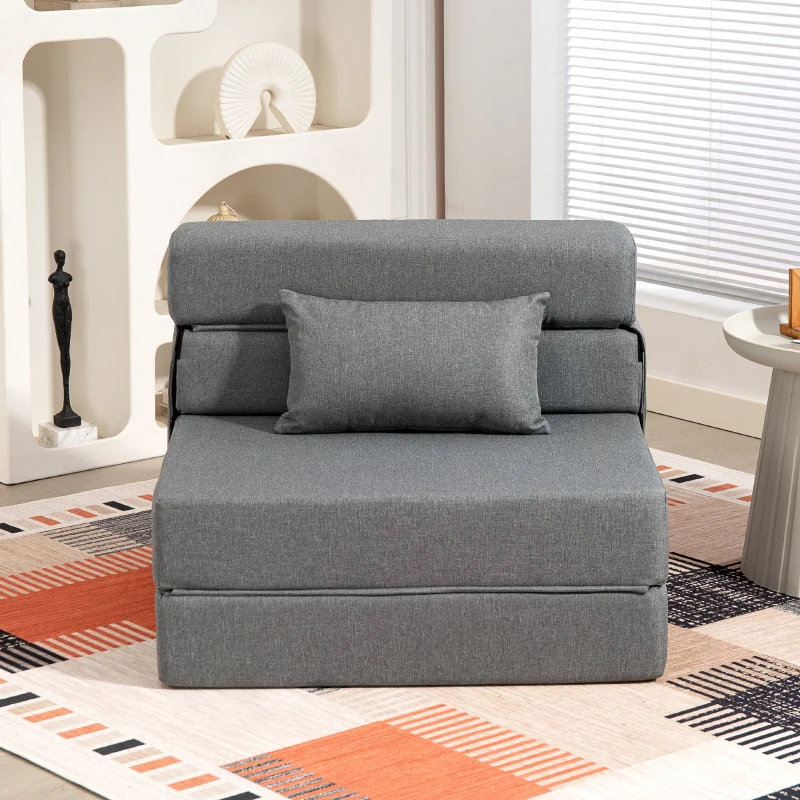 HOMCOM Bodensofa, Polstercouch, in Matratze umwandelbar, Schaumstoff, Kissen, Grau