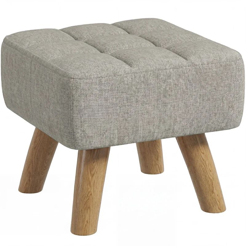 HOMCOM Linen-Look Square Padded Footstool - Light Brown