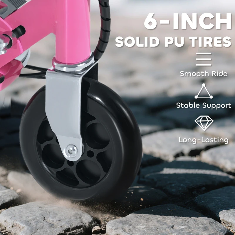 HOMCOM Foldable Powered Scooter with Adjustable Seat, Brake, Pink
