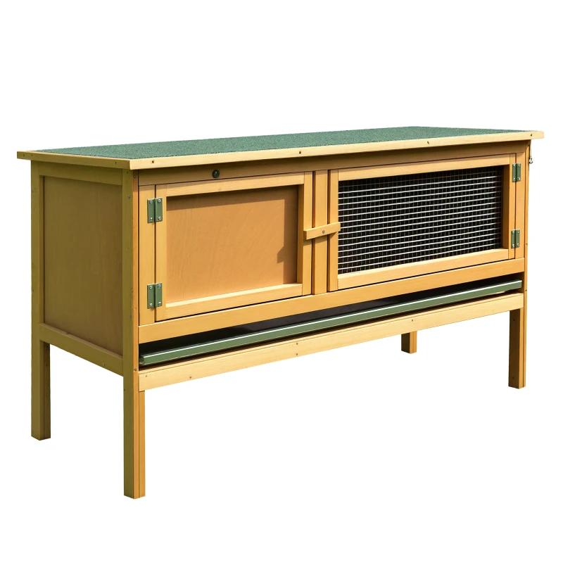 PawHut Hasenstall Kaninchenstall aus Holz mit aufklappbarem Dach, 2 Türen, auslaufsicherer Schale, 115x44,3x65 cm Hellgelb