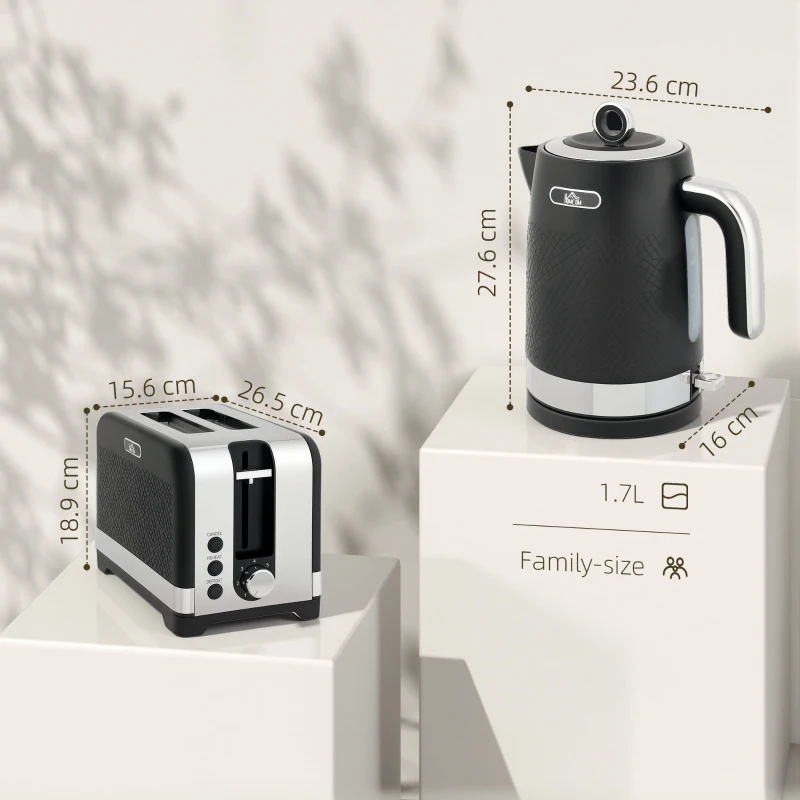 HOMCOM Sleek Textured Kettle and Toaster Set - Black