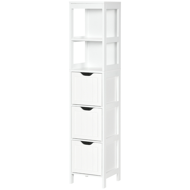 HOMCOM Narrow Floor Cabinet, Bathroom Cabinet with 3 Drawers and 2 Open Shelves, 30W x 30D x 141.6Hcm, White