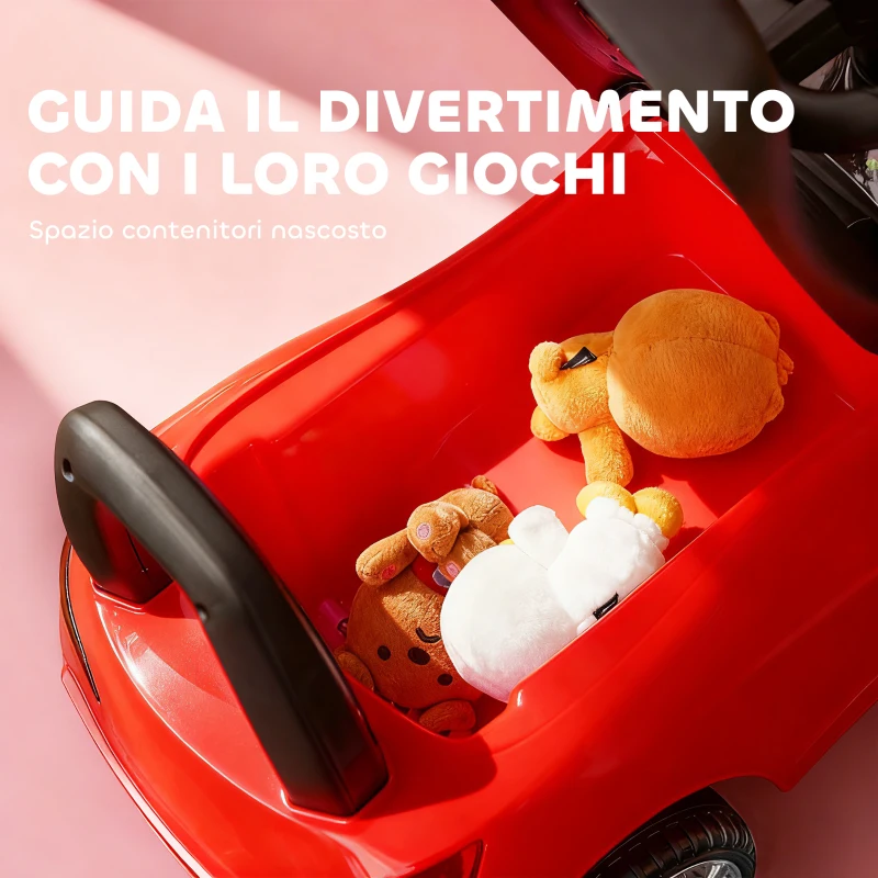 HOMCOM Macchinina per Bambini Cavalcabile con Volante, Fari e Musiche, Età 18-36 Mesi, Rosso