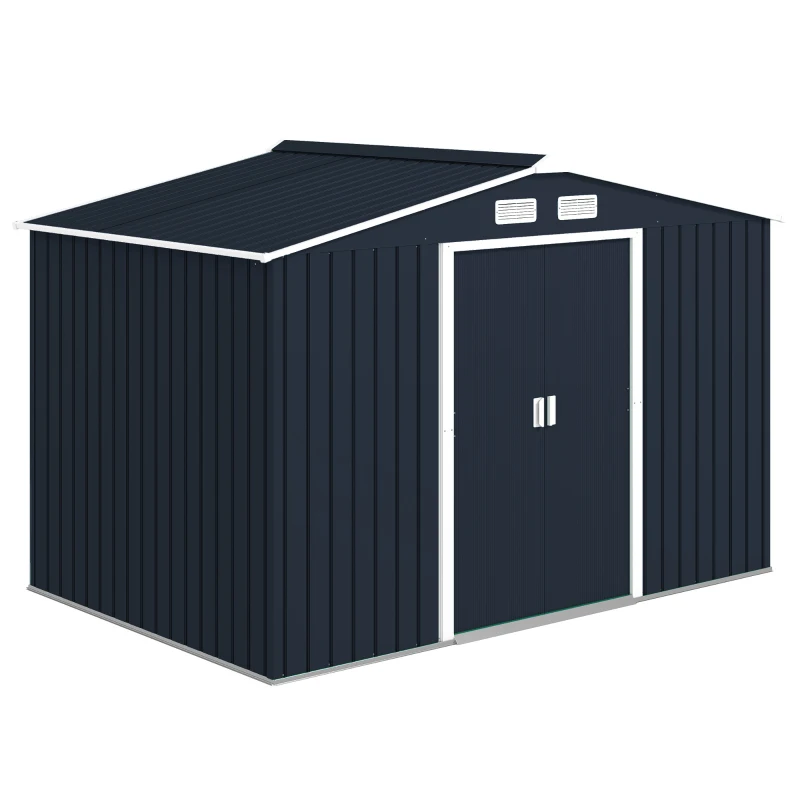 Outsunny Abri de jardin 5,4 m² 2,77 x 1,95 x 1,92 m kit de fondation porte coulissante ventilations acier galvanisé, gris foncé(m-11)