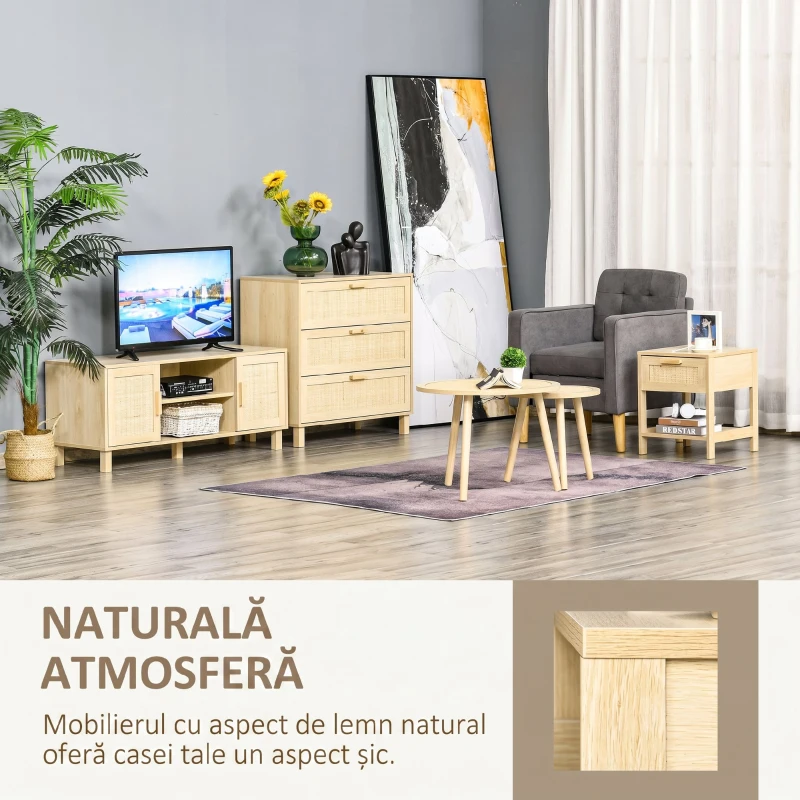 HOMCOM Noptieră Modernă cu Sertar și Raft Inferior pentru Depozitare, din MDF, 40x40x48 cm, culoare Lemn