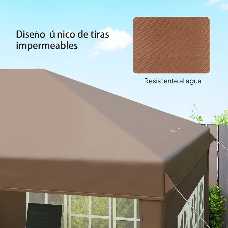 Outsunny Carpa Plegable 6x3 m Pop-up con 4 Laterales Desmontables Cenador de Jardín con 4 Ventanas y Bolsa de Transporte Café
