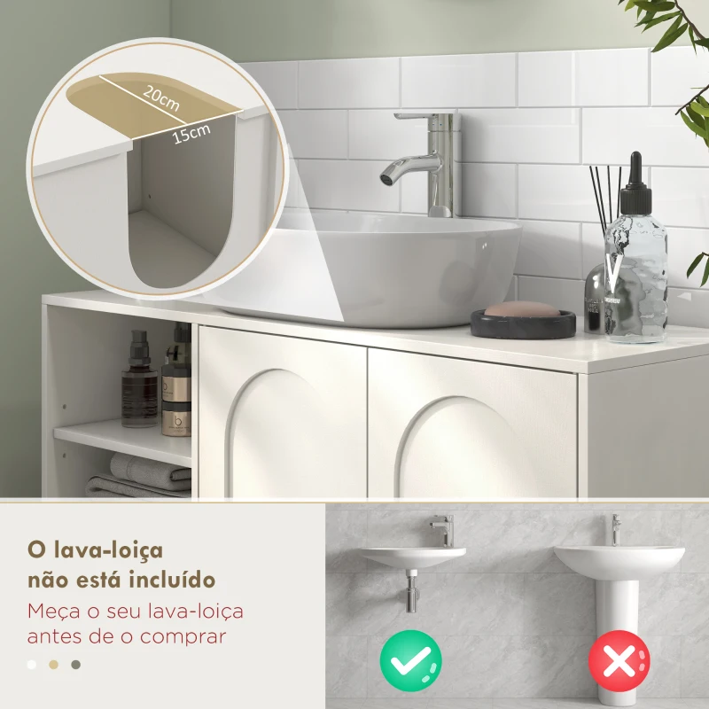 HOMCOM Móvel para Lavatório Suspenso Móvel para Casa de Banho Moderno com 2 Portas e Prateleiras Ajustáveis 90x30x63 cm Creme