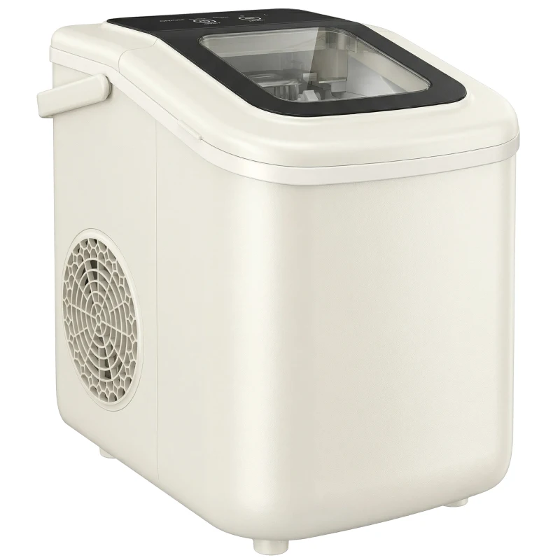 HOMCOM Draagbare ijsblokjesmachine met zelfreiniging, ijschep & mand, 12 kg/24 uur, Beige