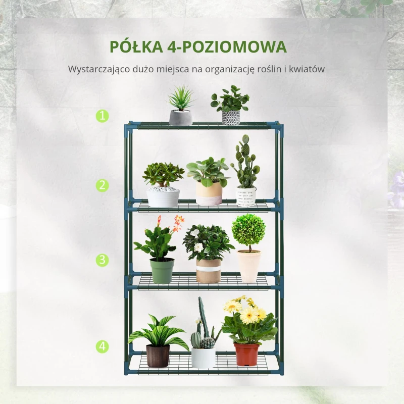Outsunny Stojak na rośliny, zestaw 2 szt, po 4 półki, możliwość łączenia lub osobnego używania, stal, zielony, 70 x 27 x 110 cm