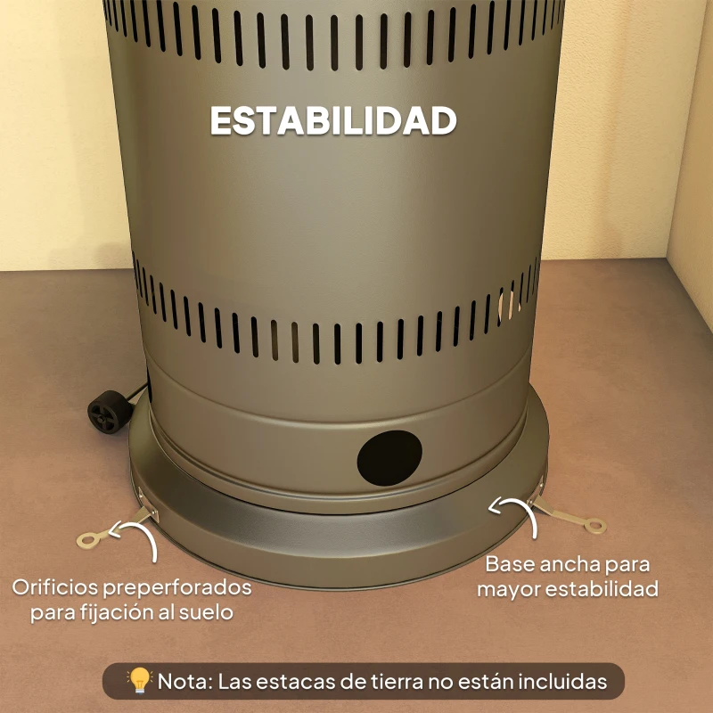 Outsunny Estufa de Gas Butano Portátil 13000W con Sistema Antivuelco Encendido Piezoeléctrico y Ruedas 82x82x222 cm Gris