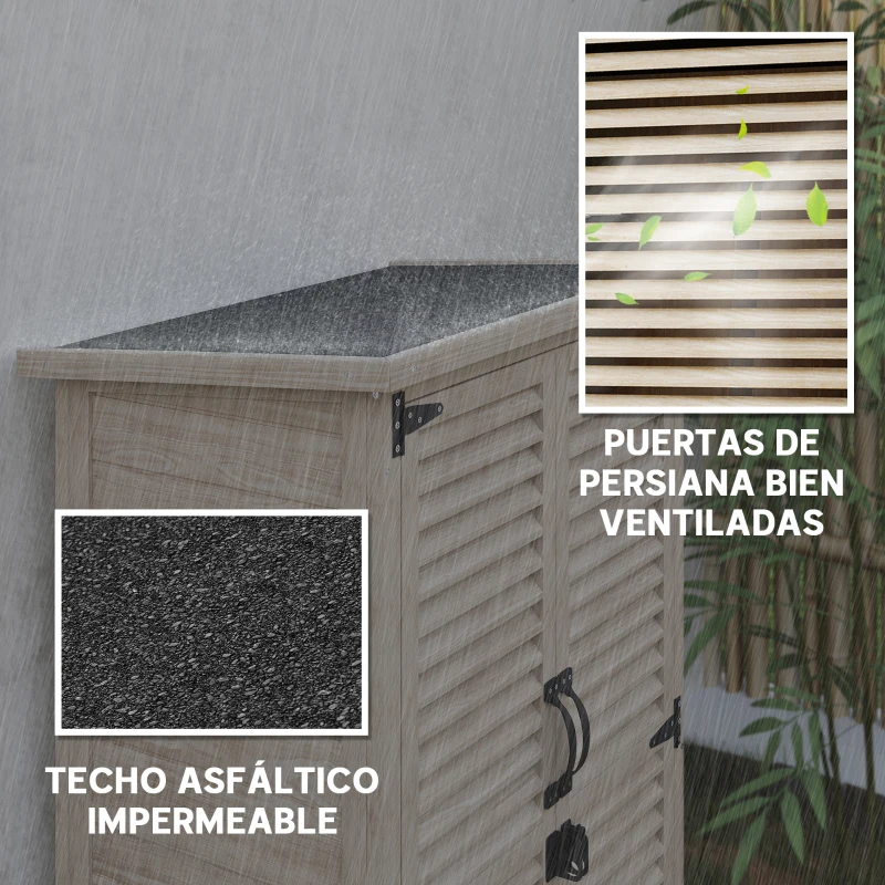Outsunny Caseta de Jardín de Madera 75x50x118 cm Armario para Almacenaje de Herramientas con 2 Estantes y 2 Puertas Natural