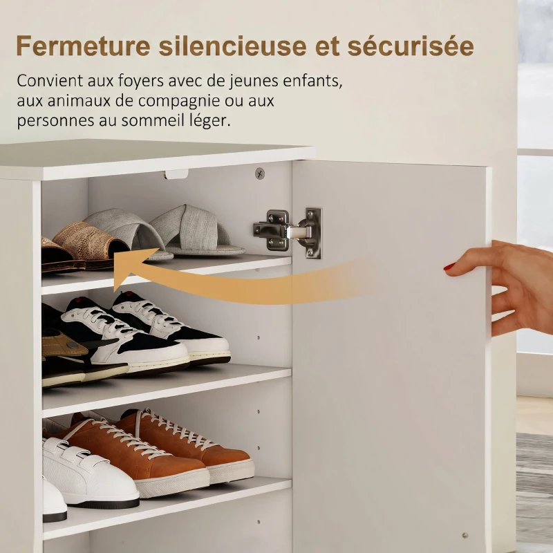 HOMCOM Meuble à chaussures 14 paires armoire à chaussures 7 niveaux avec 6 étagères réglables 2 portes à fermeture douce blanc(m-6)