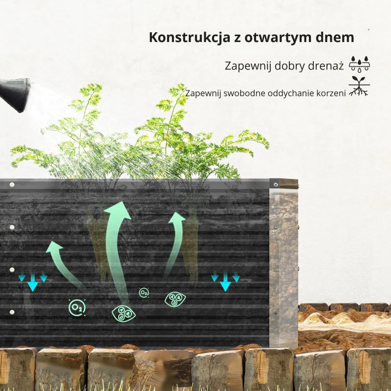 Outsunny podwyższona grządka ze stali, 183 cm x 47 cm x 40 cm