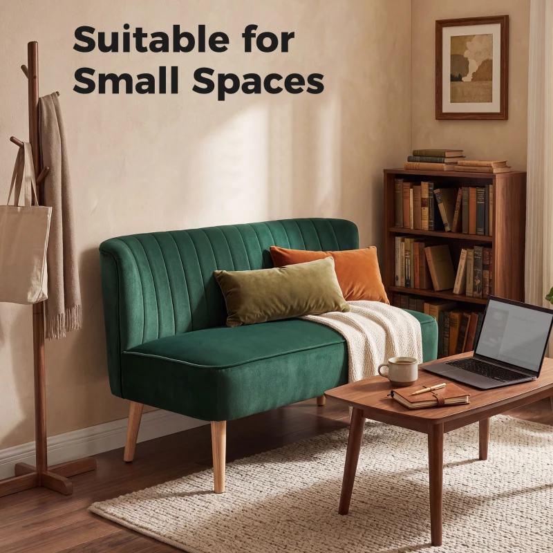 HOMCOM Sofa Retrodesign 2-Sitzer-Sofa, Holzbeine, 117 cm x 56,5 cm x 77 cm, Dunkelgrün