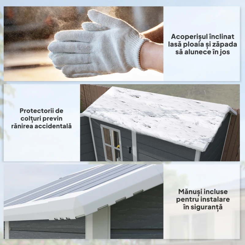 Outsunny Magazie de Grădină din Rășină cu Podea, Ușă Blocabilă și Fereastră, 1,3 x 1,8 m, Gri(m-7)