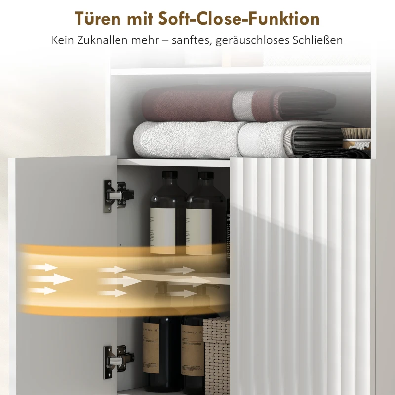 HOMCOM Badezimmerschrank, Kommode für Wohnräume, Soft-Close-Türen, 2 offene Regale, MDF, Weiß