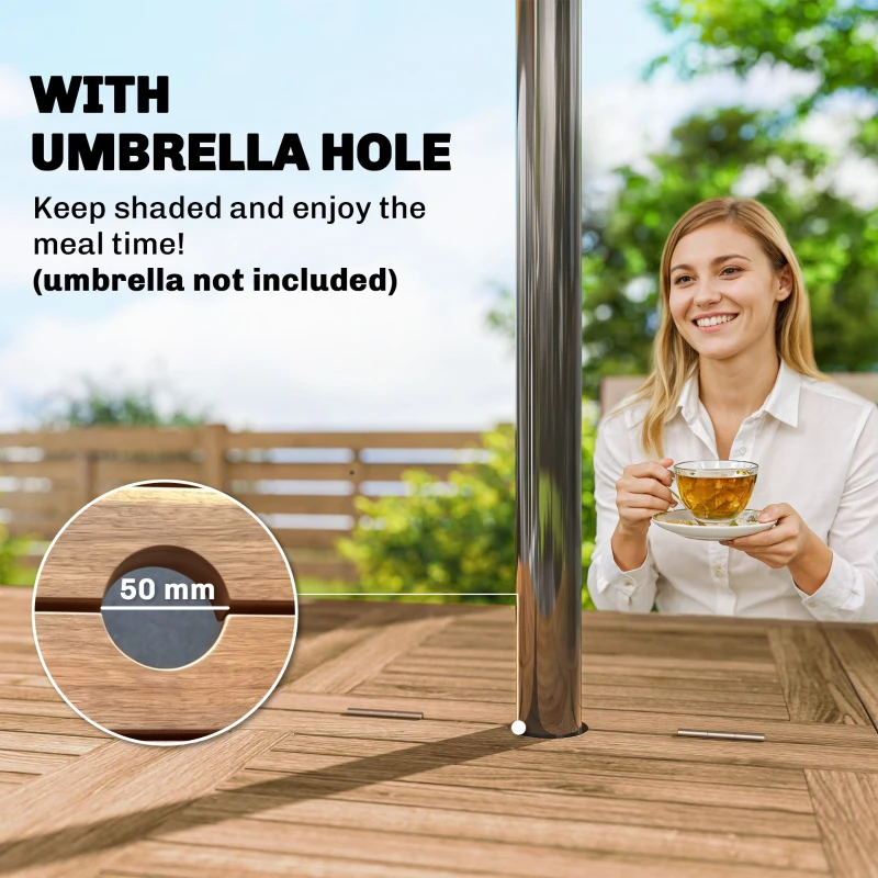 Outsunny Extending Garden Table, Outdoor Dining Table for 6-8 with Acacia Wood Slatted Tabletop for Balcony Porch